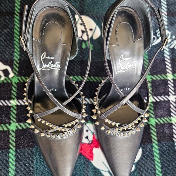 Black Christian Louboutin Tatooshka Spikes Red Sole Ankle-Strap Pumps - Picture 4 of 9